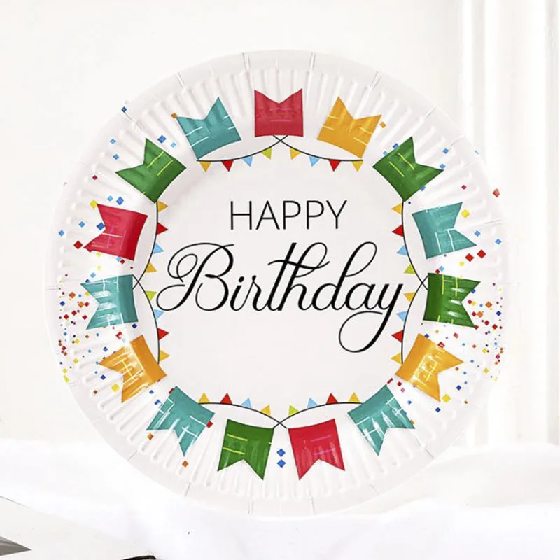 

10pcs/set Disposable Plates Happy Birthday Paper Tableware 18x18cm For Party Supply