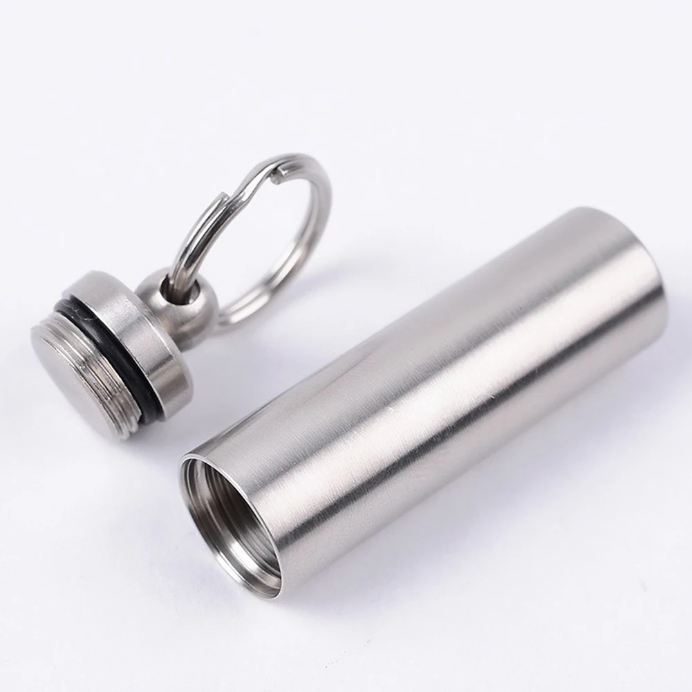 

Pill Fob Box Holder Container Keychain Metal Case Waterproof For Outdoor Travel Emergency Men Women Camping Equipment Survival