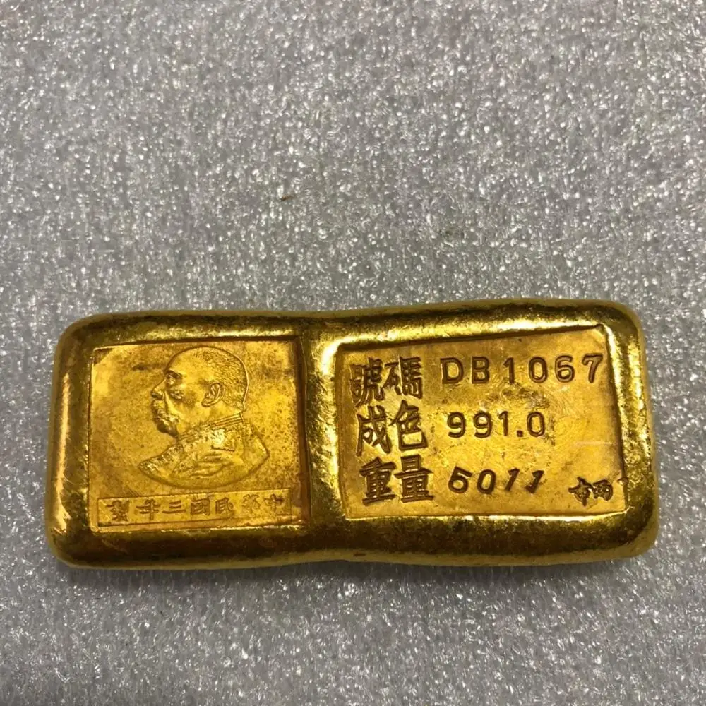 

1pcs china antique Collection rotundity golden bar gold bullion ingot Family decoration metal handicraft