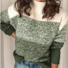 Женская одежда с круглым вырезом, Свободный Полосатый вязаный свитер с длинными рукавами и принтом, шерстяной свитер, женский свитер 2020 E1