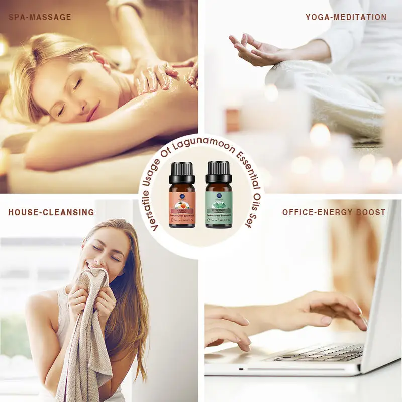 LAGUNAMOON 10ML Essential Oils 6pcs Gift Set Citrus Ylang Vanilla Jasmine For Aromatherapy Diffuser Air Freshing Relaxing Relief | Красота и