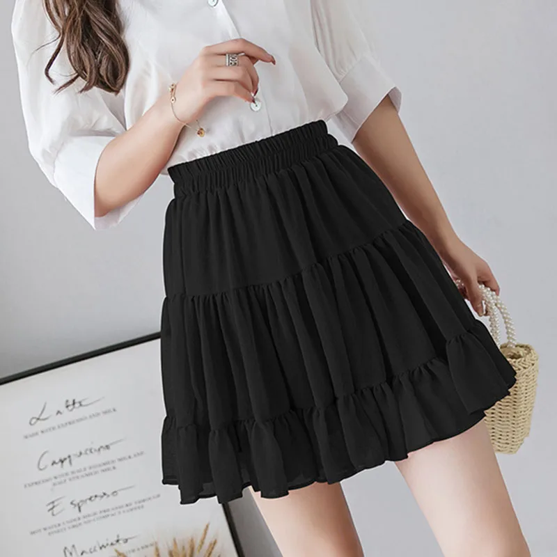 

shintimes Chiffon mini Skirts Women Fashion Solid High Waist Pleated Sexy Short Skirts Korean Style Jupe Femme 2021 Summer
