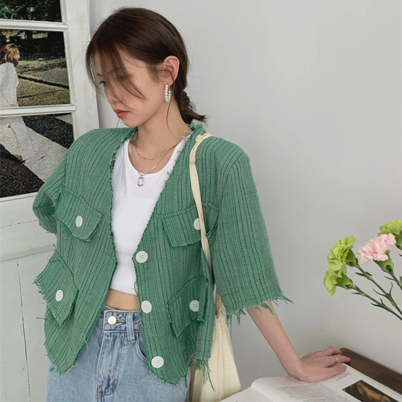 

Женский блейзер в полоску, элегантный модный винтажный короткий топ большого размера, лето-осень 2021