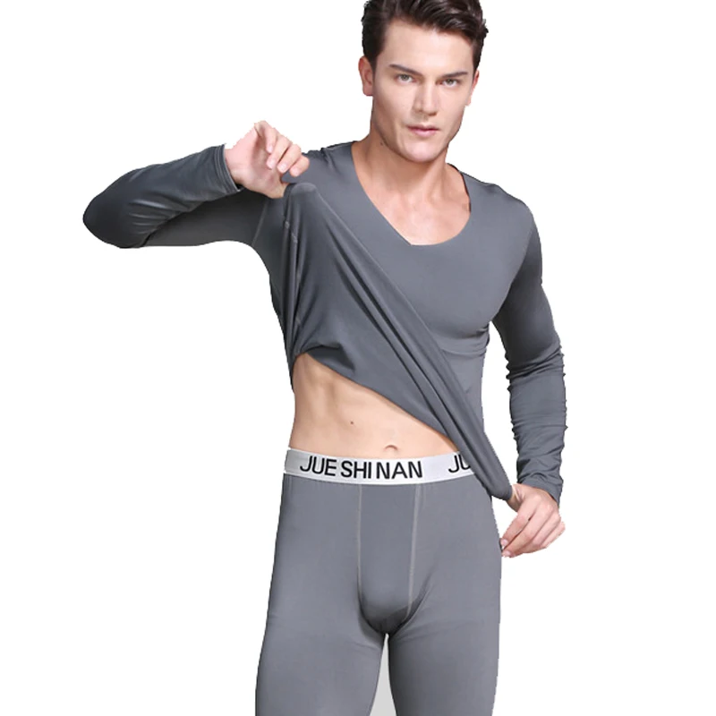 4XLPlus Size Seamless Thermal Underwear For Men Thin Fleece Thermo Clothes V-Neck Slim Warm Second Skin Male Winter Long Johns