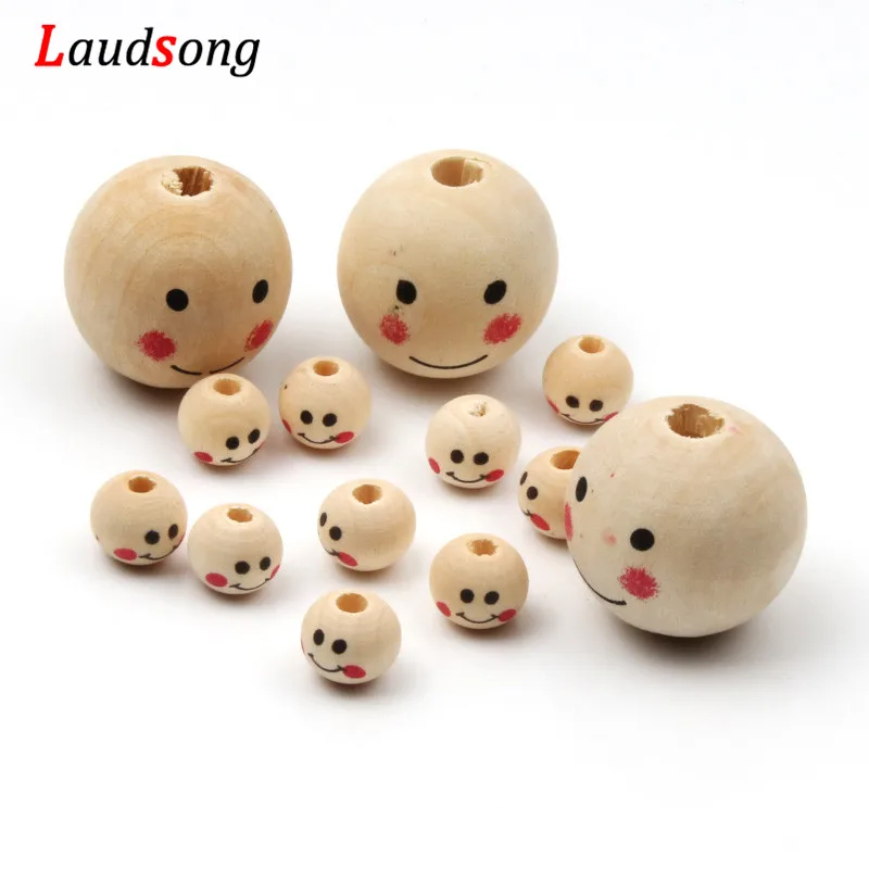 10/25mm Smiley Face Natural Wood Beads Ball Round Loose For Jewelry Making Diy Bracelet Wholesale | Украшения и аксессуары