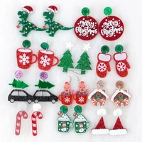 fishsheep new lovely christmas trees drop earrings for women glitter acrylic snowman snowflake xmas drop earrings jewelry gifts