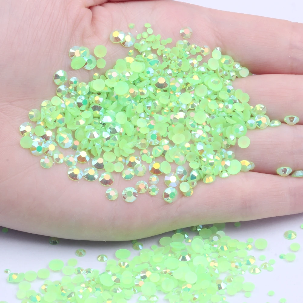 

Resin RhinestonesNew Green AB Color 2mm-6mm 1000-10000pcs Facets Flatback Non Hotfix Beads DIY Nails Art Phone Cases Supplies