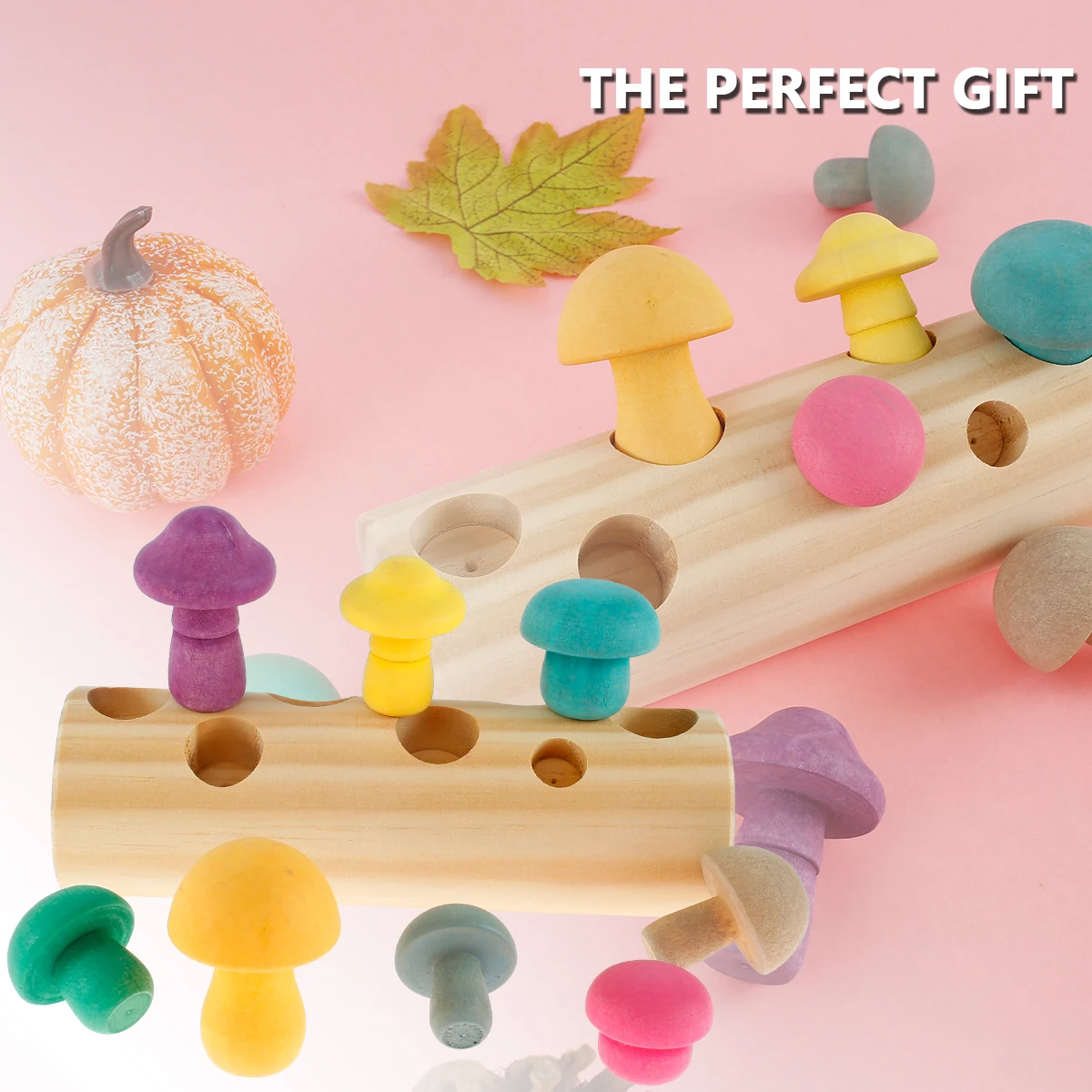 

Wooden Rainbow Blocks Mushroom Picking Game Montessori Educational Wooden Baby Toys Developmental Shape Matching Grasp toy