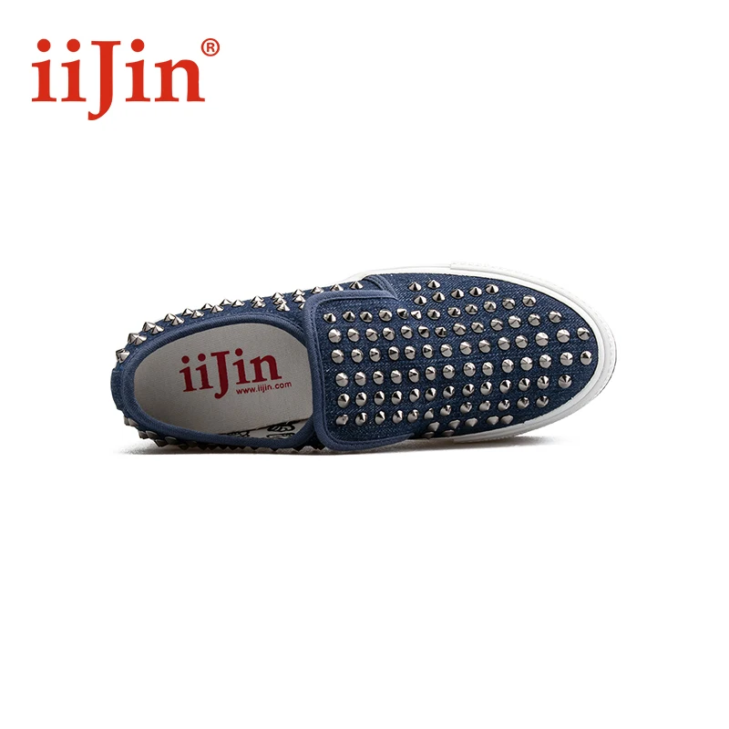 

Street denim cloth rivet decoration height increasing platform women's shoes lazy slip on inside increased sneaker loafers