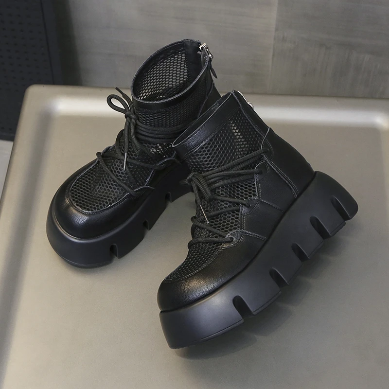 

2021 new summer women's shoes lace-up flat-bottomed high boots solid color fashion mesh Martin boots casual sandals X835