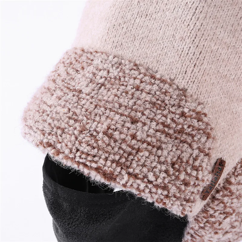 

USPOP 2020 New Winter Hats Thick Velvet Lining Knitted Hats with Earmuff Warm Skullies Unisex Mask One-piece Knitted Beanies