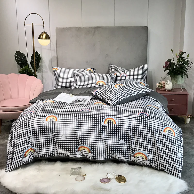 

BBSET Plant Printing Duvet Cover Pillowcase Bed Sheet Simple Boy Girls Bedding Sets 4Pcs Single Double Bedlinen Ropa De Cama