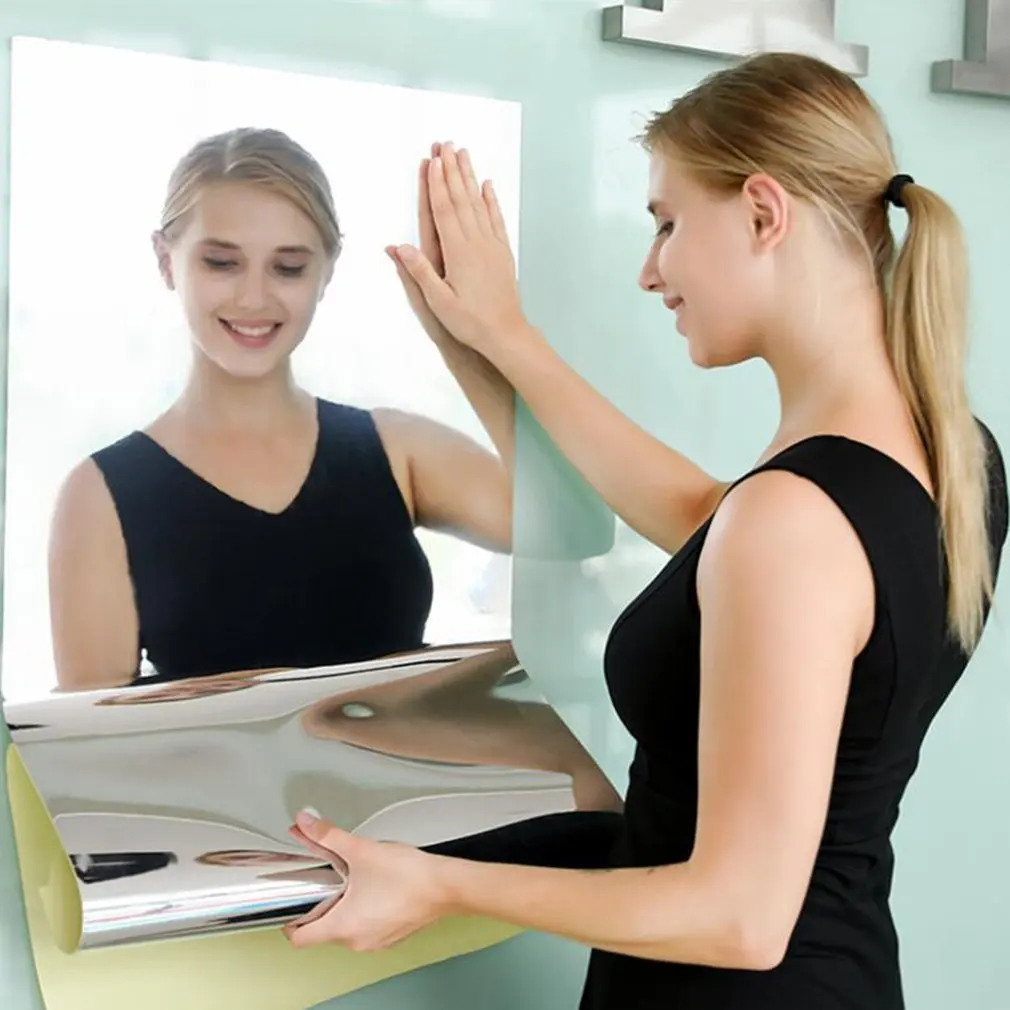 

50*50cm 0.1mm Mirror Wall Stickers Reflective Solar Film Mirror Wall Sticker Rectangle Self Adhesive Room Decor Stick On Art