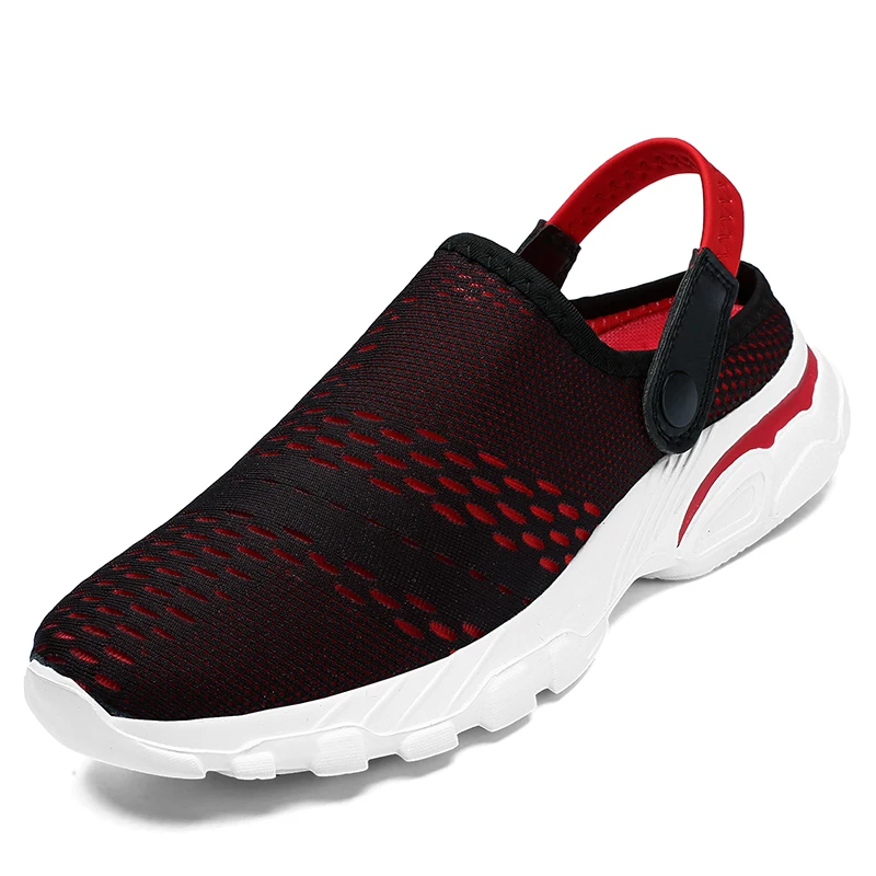 

Мужские сетчатые пляжные туфли, черные дышащие шлепанцы на плоской подошве, лето 2021