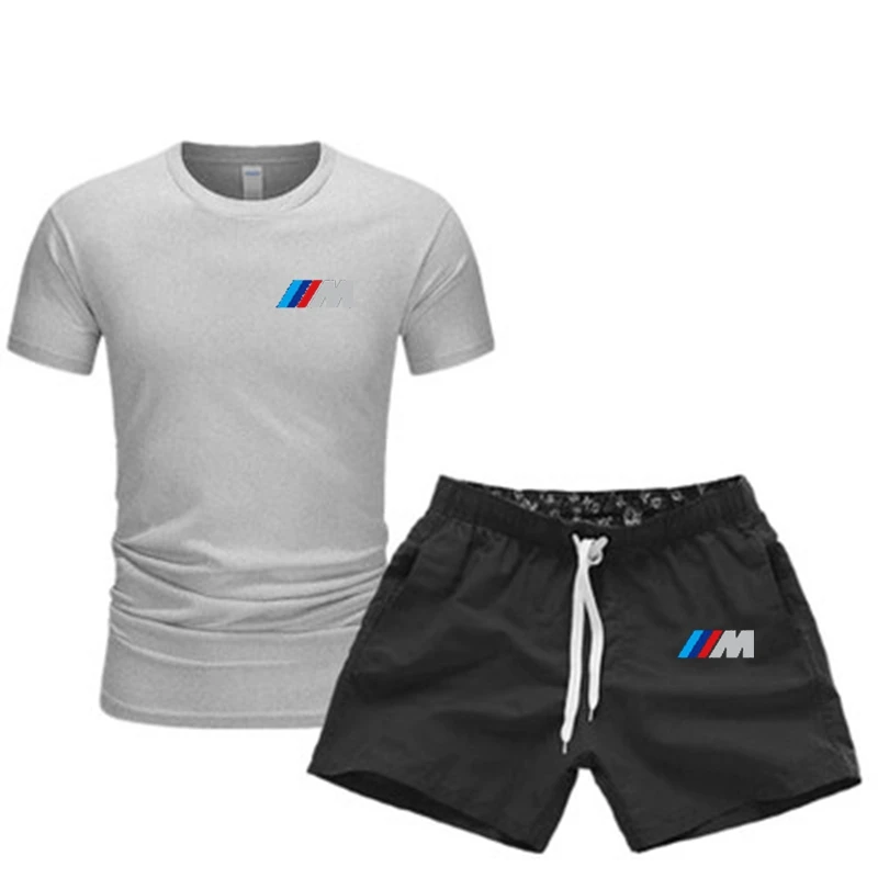 

2021 summer new men's T-shirt shorts casual short-sleeved high-quality cotton men's T-shirt + shorts 2 pieces S-XXL