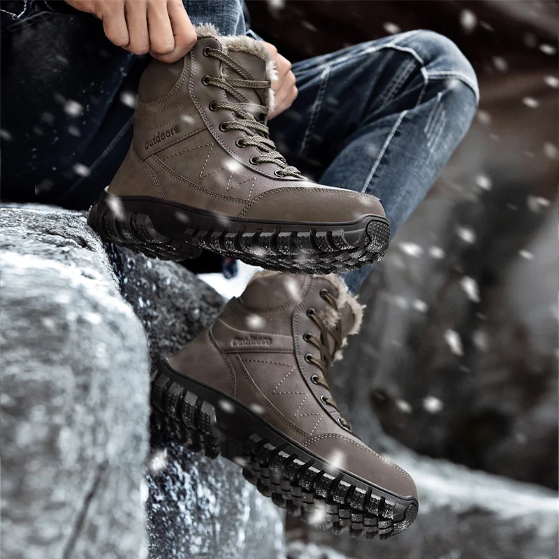 Мужские ботинки повседневные зимние из натуральной кожи с мехом Теплая мужская