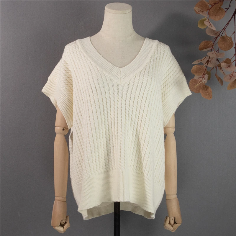 

Ladies Fall/winter V-neck Sweater Vest New Style Knit Pullover Solid Color Retro Women's SOversized Wild Leeveless Sweater Top