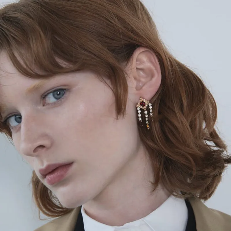 Girlgo ZA винтажные элегантные серьги-капли с жемчугом для женщин, роскошные серьги с кристаллами и бахромой в виде сердца, ювелирные изделия, подарки