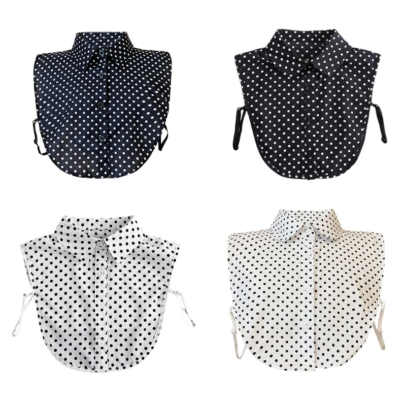 

Женская Ретро блузка в горошек с искусственным воротником, Офисная женская элегантная полурубашка с отворотом, блузка со съемным слоем