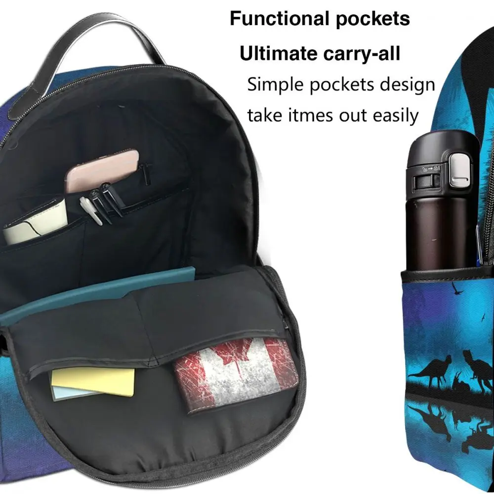 

Dinosaurs Silhouettes Landscape At Blue Night Backpack Boy Girl School Bag for Teenager Student Shoulder Bag Travel Bag