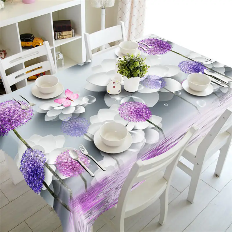 

Waterproof 3D Tablecloth Rectangular Coffee Party Purple Dandelion Table Cloth Wedding Round Table Cover Customized Pillowcase