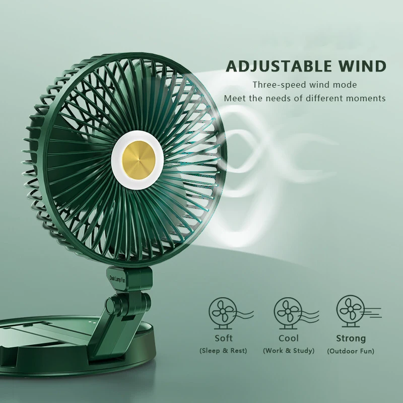 

Mini Portable Folding Table Lamp Fan 2600mAh/5200mAh USB Charging Table Light Fan Three Gears Wind Telescopic Fan For Bedroom