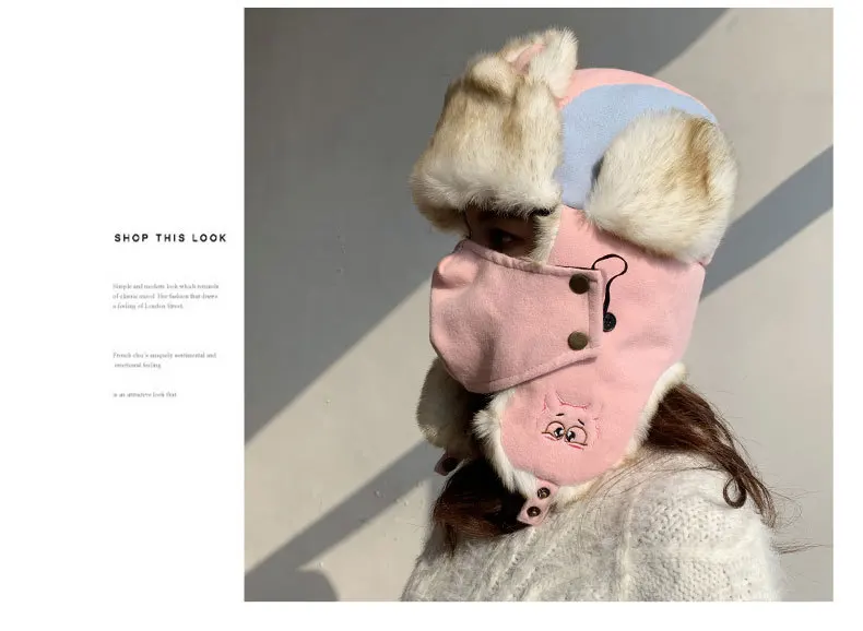 embroidery cartoon Lei Feng hat Russia ear-flapped hat women bomber hats thick warm outdoor winter hat