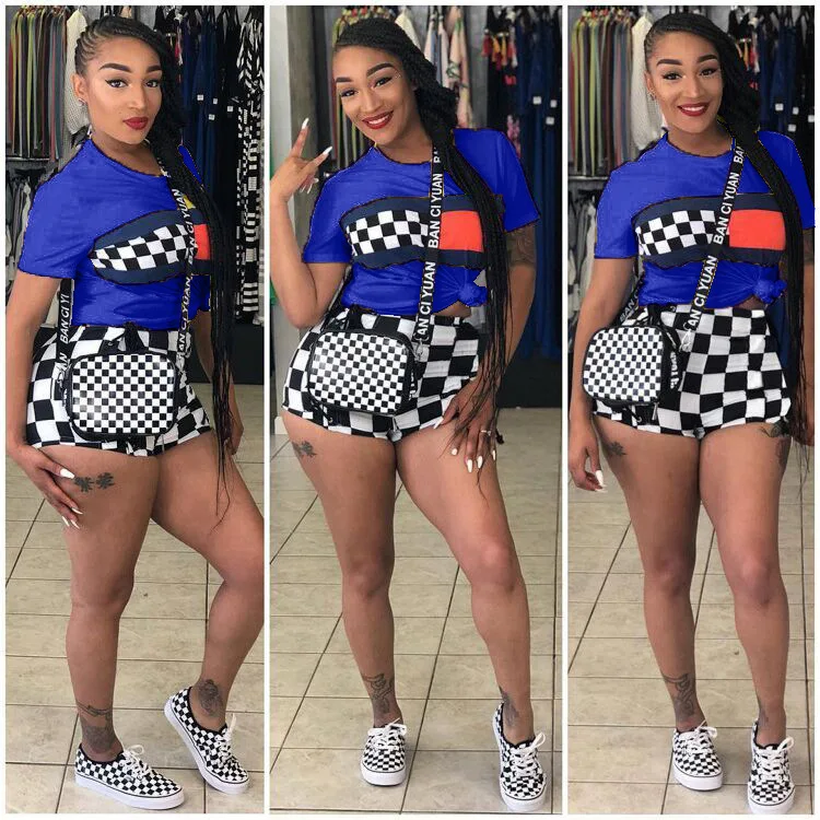 plus size summer two piece set crop top and shorts set 2 piece set women club outfits matching sets ensemble femme 2 pieces S641