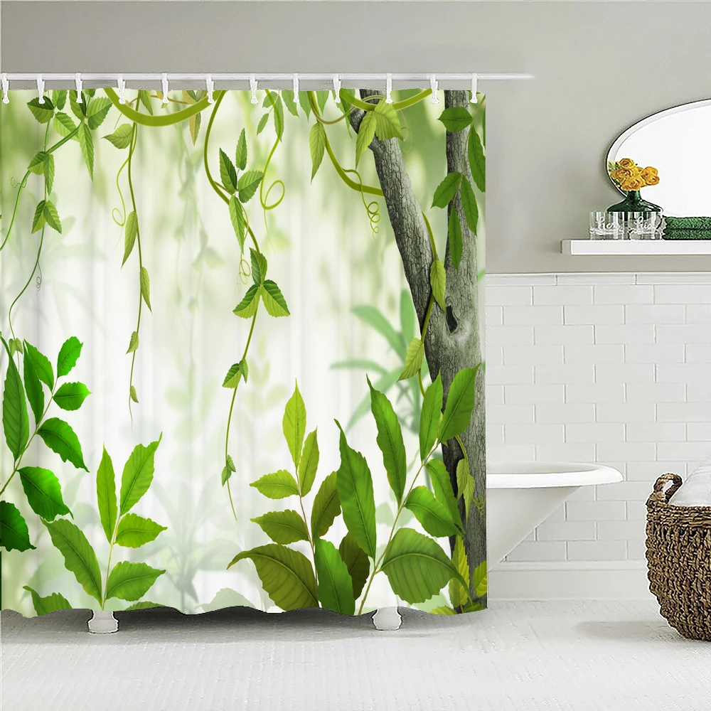

Green Leaves Plant Shower Curtains Bathroom Curtain Frabic Waterproof Polyester Tree leaf Bath Curtain 180x180 With Hooks
