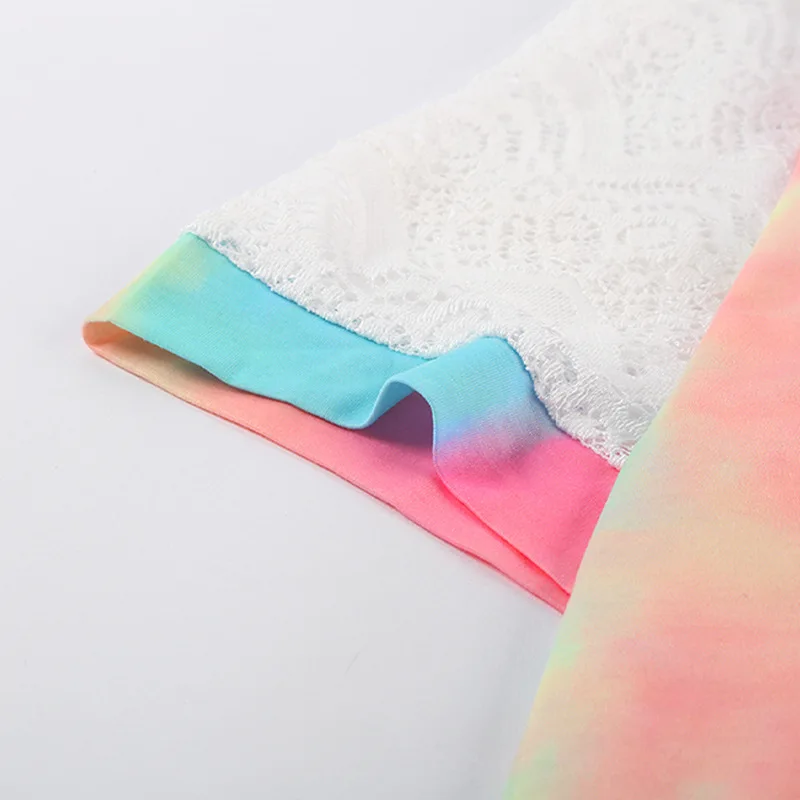 

T-shirt Top Female Woman Clothes Blouses Short Sleeve Summer aesthetic Vetement Graphic Clothing 2021 Tie-dye lace stitching