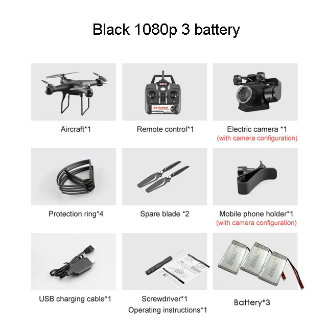 Black 1080p 3battery Профессиональный радиоуправляемый Дрон с регулируемой HD камерой 1080P дистанция 200 м Радиоуправляемый вертолет Wifi FPV 25 мин Летающий Квадрокоптер - Цвет: Black 1080p 3battery