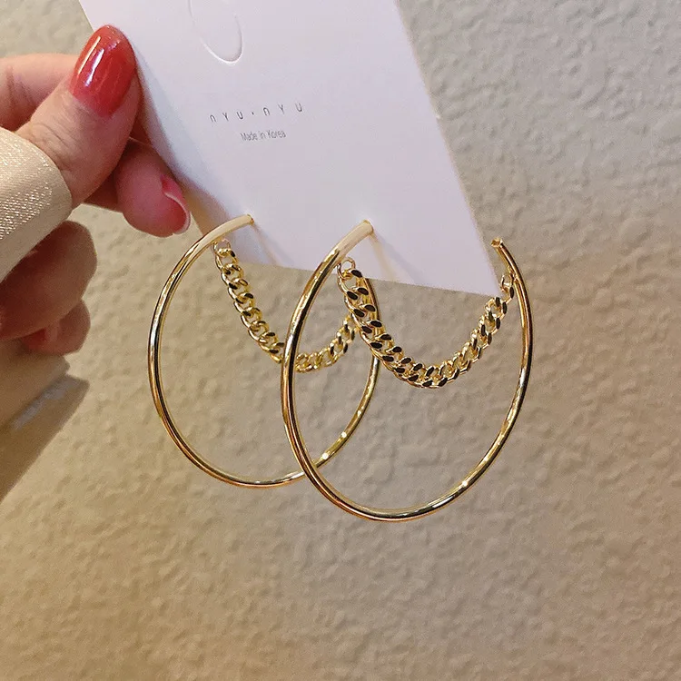 

Gold Silver Color Metal Hollow Big Circles Chain Dangle Earrings For Women Fashion Party Jewelry Accessories Korean Drop Earring