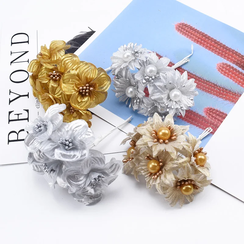 6 шт. Скрапбукинг Рождественские декоративные цветы венки золотые серебряные