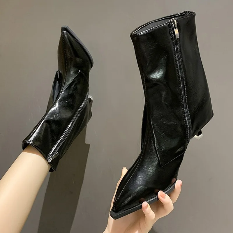 Winter Modern Boots Women 2021 Fashion Pointed Toe Thin Heels Shoes  Autumn Female Zippers Shoes For Ladies Chelsea Boots