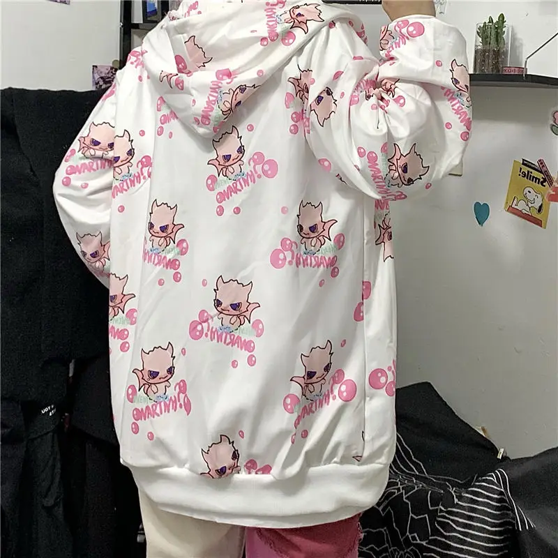 

Deeptown Korean Style Women Kawaii Hoodies 2021 Fashion Cartoon Print Zip Up Hoodies Women Long Sleeve Cute Plus Size Sweatshirt