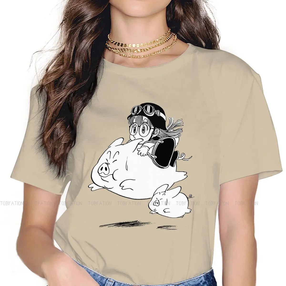 

Dr Slump Norimaki Arare Cartoons Crewneck TShirts Pigs Print Homme T Shirt New Trend Clothing