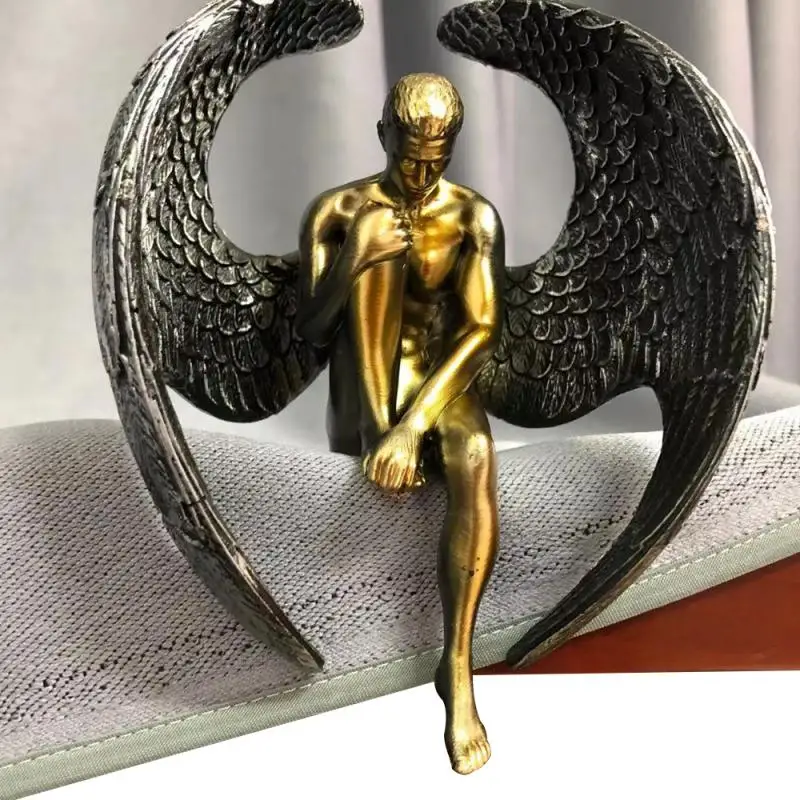 

Copper Angel Figures Statue Sad Angel Sculpture Home Decoration Resin Ornament Pensive Angel Statue Art Crafts Room Decor