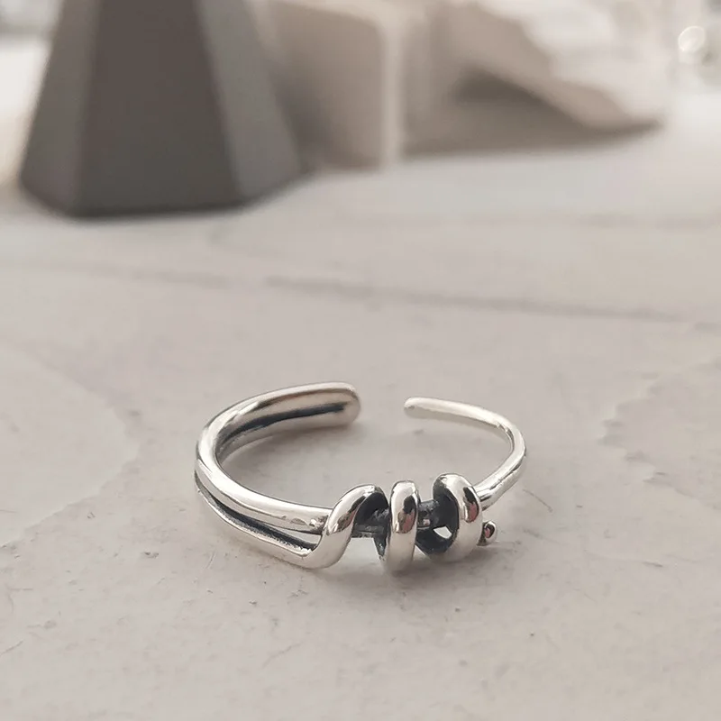 

OMHXZJ Wholesale HC163 European Fashion Fine Woman Girl Birthday Party Gift Vintage Irregular 100% 925 Sterling Silver Open Ring