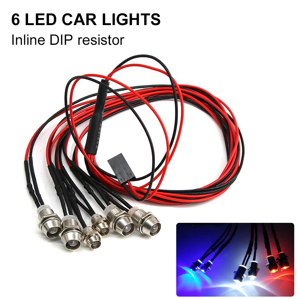 

New 6 LED Light Kit Headlight Taillight Replacement 1/10 RC Car Model Remote Control Toy Crawler Car Parts 2 Red 2 White 2 Blue