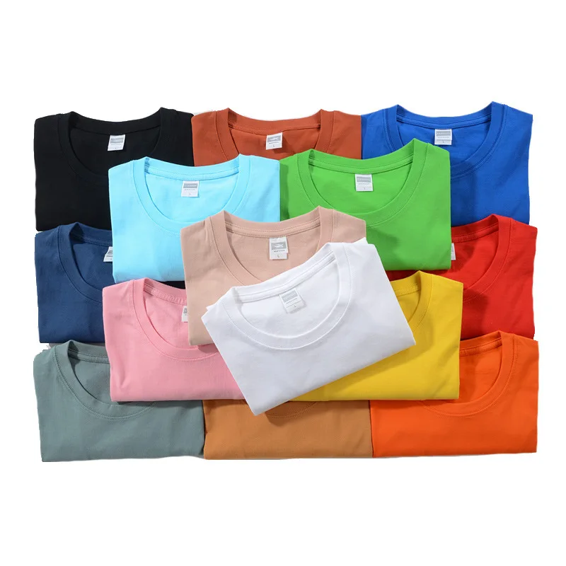 

Hight Quality 201g 100%Cotton Solid Color Short Sleeve T-shirts Men's Summer Fashion T Shirt Loose Casual Tee Customizable