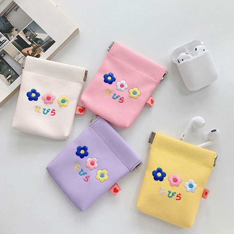 Женская милая сумка для хранения портативный кошелек монет с цветочной вышивкой