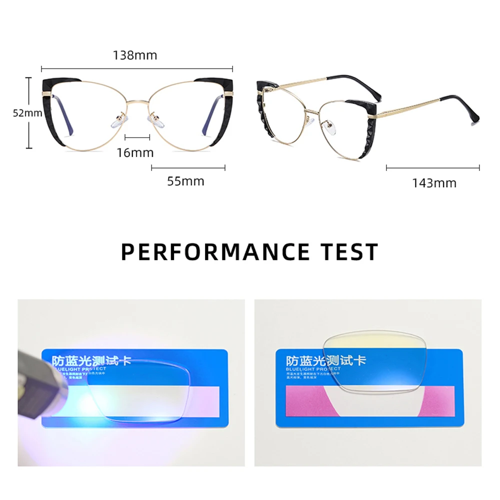 

Peekaboo ladies cat eye glasses optical anti blue light clear lens fashion eyeglasses for women big frame metal gold transparent