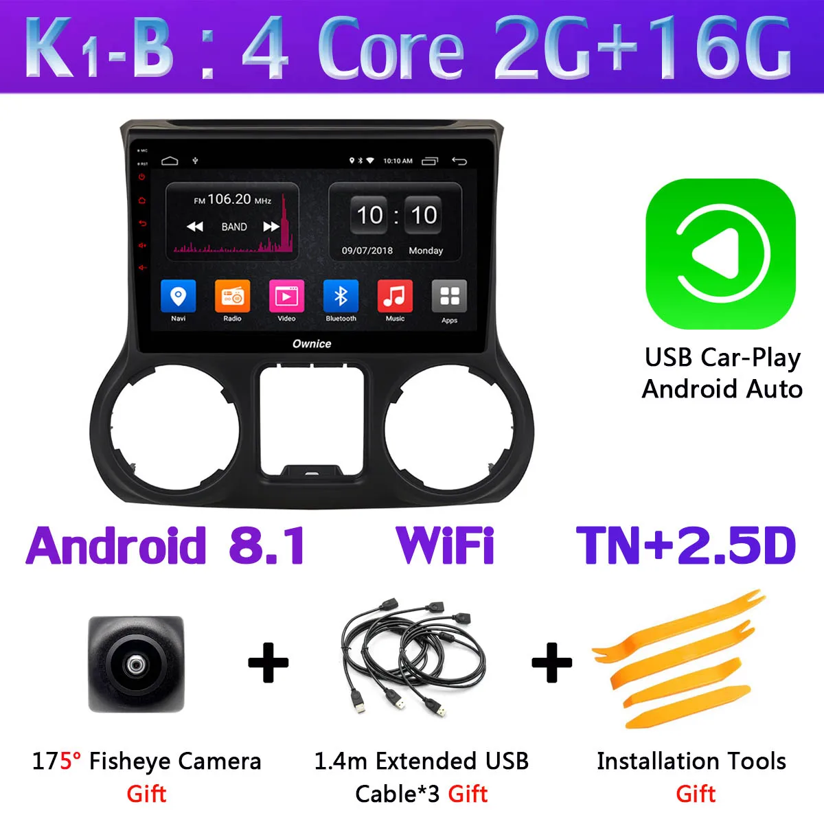 K1-B-CarPlay Панорамная камера 360 ° 4G LTE WiFi Android 9,0 4+ 64G gps CarPlay SPDIF DSP автомобильный Радио плеер для Jeep Wrangler 3 JK 2011 - Цвет: K1-B-CarPlay