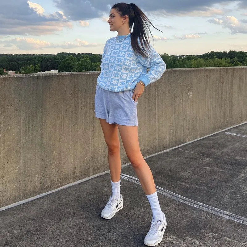 

Женский свитер в клетку Y2K, Свободный вязаный пуловер с длинным рукавом и круглым вырезом, верхняя одежда, 2021