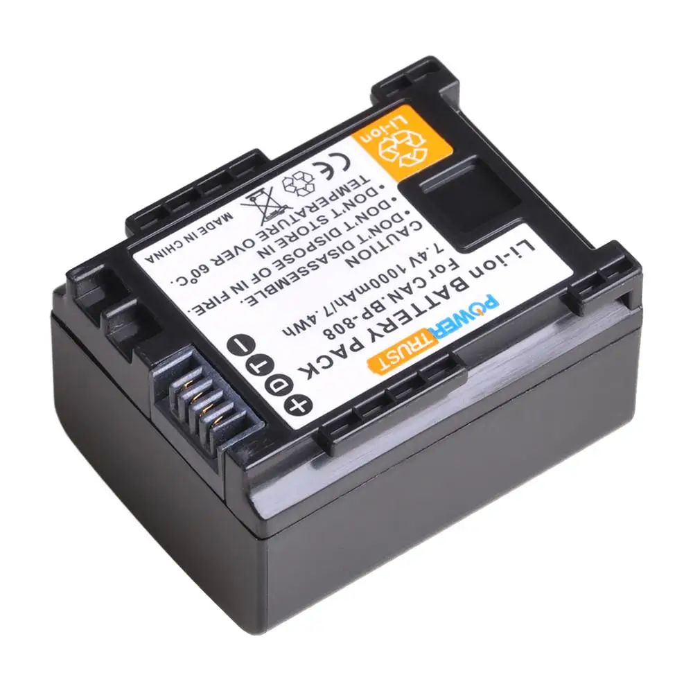 Аккумулятор PowerTrust BP-808 BP 808 + новое двойное зарядное устройство USB для Canon BP-827 827 BP-819