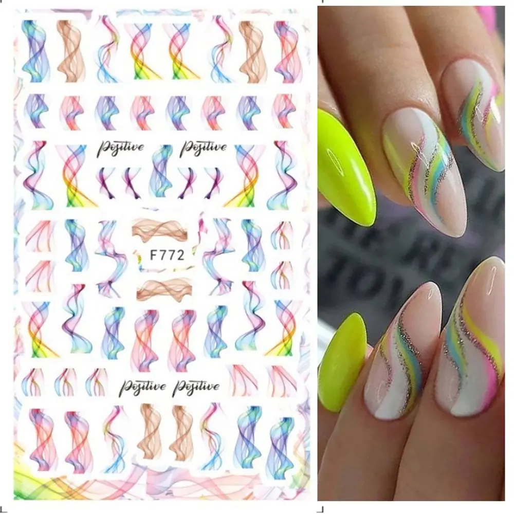 

1 Sheet Nail Stickers Designer Maple Leaves Wavy Flower Pattern Nail Decals Water Transfer Summer Sliders Nail Art Decorations