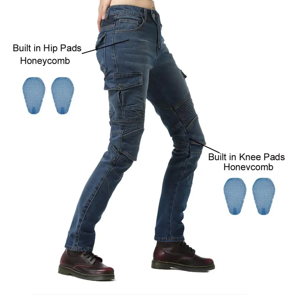 Байкерские джинсы для женщин мотоциклетные штаны верховой езды 4 X съемные