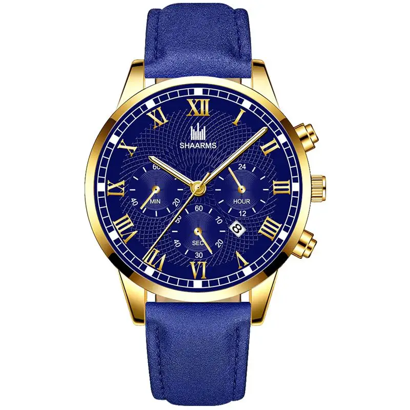 

SHAARMS 2020 men black watch leather band quartz wristwatch fashion casual watches sport clock relogio masculino