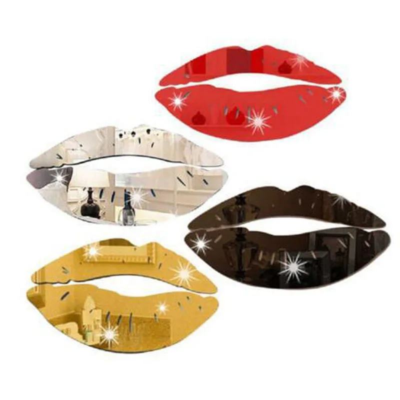 

Decorative Mirror Sticker Lips Acrylic Mirror Wall Sticker Living Room TV Background Wall 3D Wall Mirror for Bedroom