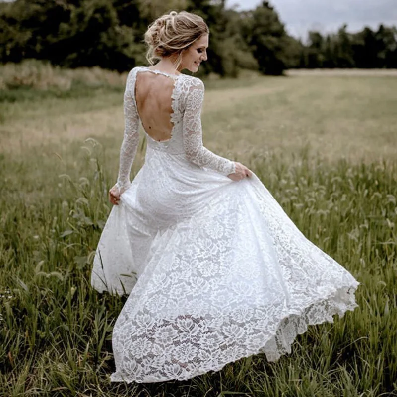 Мода 2020 свадебное платье Русалка с длинным рукавом V-образным вырезом